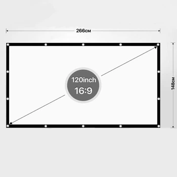 Екран для проектора 16:9, 120 дюймів (266х148см) кріплення на гачках (щільність 85р/м) Білий