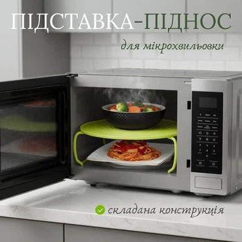 Двухуровневая подставка поднос в микроволновку под тарелку для разогрева еды (салатовая, диаметр 23.5 см)
