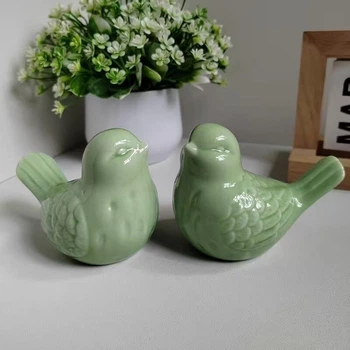 Фигурки керамические Птички (набор 2 шт) 8,2х5,5 см, зеленые (3006703)