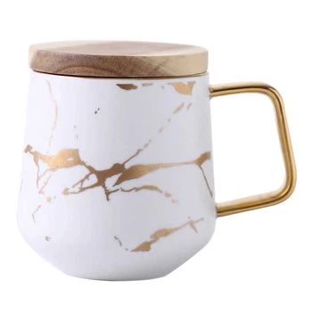 Чашка MORO Marble 400 мл з дерев'яною кришкою Біла (M-4316W)