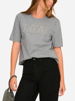 Футболка хлопковая женская ONLY 15368936-Light Grey Melange S Светло-серая (5715868168469)