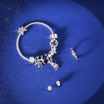 Сережки-гвоздики Pandora зі мерехтливими сніжинками, натуральні, сезонні, простий, елегантний, високоякісний подарунок на день народження