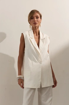 Жилет класичний двобортний з льону BL005 2605115982110 L/XL Молочний
