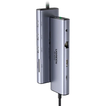 Док-станція розширення UGREEN Type-C, концентратор USB-C на HDMI Thunderbolt 4, дзеркальне відображення екрана 60 Гц, адаптер мережевого кабелю, зчитувач карт пам'яті, універсальний для Apple MacBook Air/Huawei Lenovo