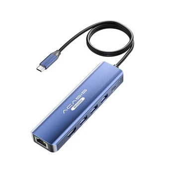 Док-станция расширения Acasis Type-C для настольных компьютеров, HDMI-концентратор, USB-разветвитель, функция зеркального отображения экрана 4K60 Гц, сетевой конвертер портов, адаптер для iPad Pro и Apple Mac, кабель DS-7HN6M1 длиной 1 метр.