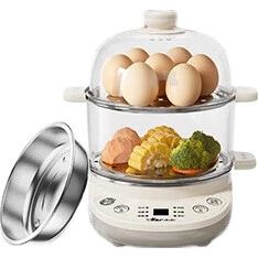 Пароварка Bear Egg Cooker, двухслойная многофункциональная пароварка для домашнего использования, пароварка из нержавеющей стали для приготовления завтраков, выпечки и закусок, программируемый таймер с функцией автоматического отключения, ZDQ-C14Q8