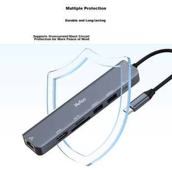 Универсальная док-станция Netac Seven-In Type-C с устройством чтения карт TF/SD, портом USB-C на HDMI/RJ45 Gigabit Ethernet/быстрой зарядкой PD для планшетов Mac HC024