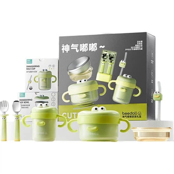 Набор детской посуды Beedoll из стали 316L на присоске с подогревом 4 предмета Green