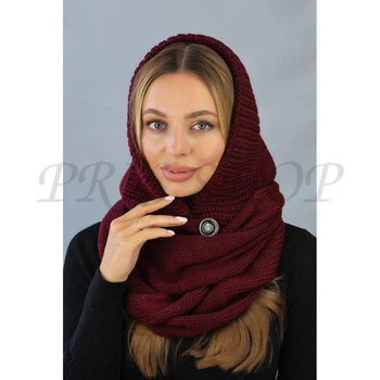 Капор женский одинарный акриловый капишон с шарфом теплым зимним Дайна Braxton 5304 Универсальный Бордовый
