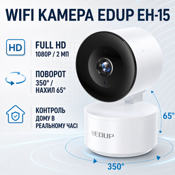 WiFi камера видеонаблюдения Edup EH-15 поворотная Full HD 1080P 2 Мп с ночным видением датчиком движения и microSD белая