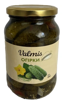 Огірки корнішони мариновані (3-6 см) Valmis 500мл(4820300740019)