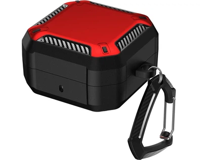 Чехол Primo Magnet Lock Rugged TPU для наушников Samsung Galaxy Buds 4 / Buds 4 Pro с карабином - Black/Red