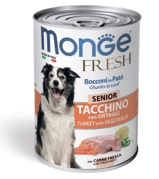 Вологий корм Monge Dog Fresh для літніх собак, паштет індичка та овочі 400 гр.