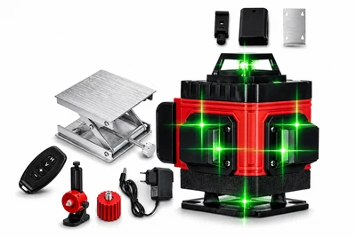 Лазерный уровень нивелир Laser Level 4D 2 аккумулятора 16 линий зеленый луч в кейсе красный