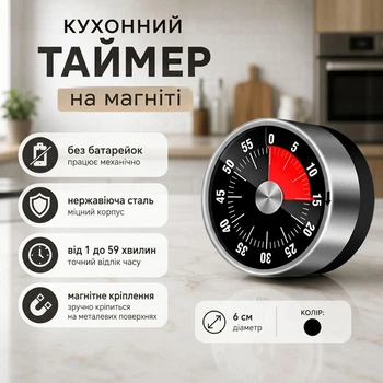 Кухонний таймер на магніті MagneticTimer, чорний