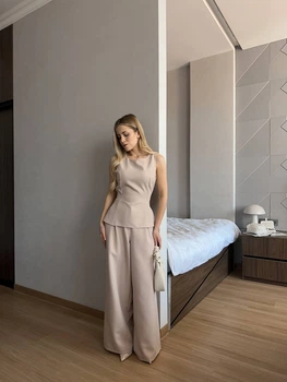 Жіночий прогулянковий костюм (топ+брюки) Uaclothes 46 Бежевий (like38175-186071350)