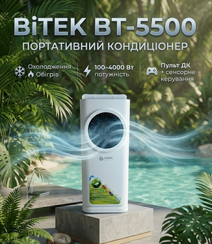 Кондиционер BiTEK BT-5500 2в1 охлаждение и обогрев, 100–4000 Вт, беслопастный, с пультом ДУ.