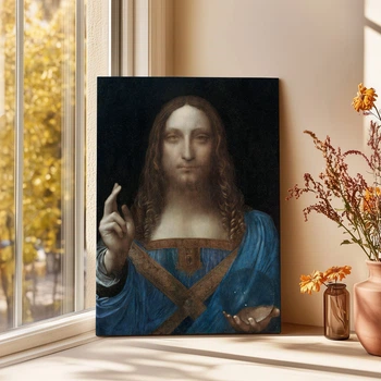 Интерьерная картина Спаситель мира, Леонардо да Винчи, Leonardo da Vinci, Salvator Mundi, религиозный декор, 42×30 см (id6946)