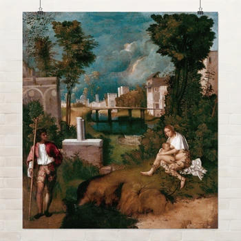 Постер Буря, Джорджоне, Giorgione, The Tempest, A3 33×30 см (id6973)