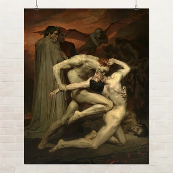 Постер Данте і Вергілій у пеклі, Вільям Бугро, Bouguereau, Dante and Virgil in Hell, A3 37×30 см (id6991)