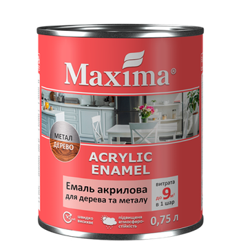 Емаль акрилова для дерева та металу, біла глянсова ТМ "Maxima" -0,75 л