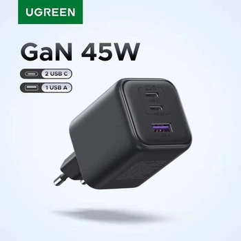 Зарядное устройство Ugreen X527 GaNInfinity 45W GaN Fast Charger 3-Port совместимо с iPhone 17 Pro Max, Air 16, 15, 14, 13, 12 Plus, Pixel 9, 8 Pro 7a, Galaxy S25, S24, S23 Ultra, A56, A16, A06, iPad, MacBook Air 2C1A Black (65156)