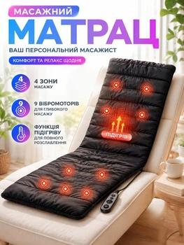 Вібраційний масажний матрац з підігрівом та пультом управління 4 зони та 3 рівні вібраційний масажер для тіла, голови, ніг, спини,шиї, хребта