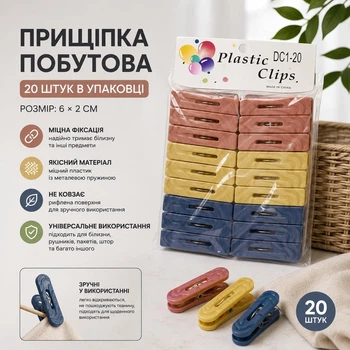 Прищіпка побутова 20шт/уп 6*2см R37654