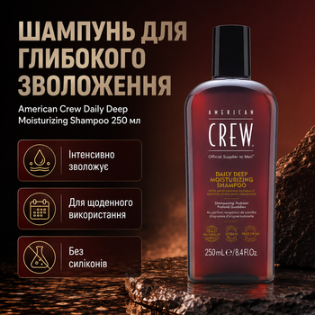 Шампунь American Crew Deep Moisturizing 250 мл для ежедневного очищения волос с витамином B5, увлажнением, ароматом цитруса и мяты, уход для нормальных и сухих прядей