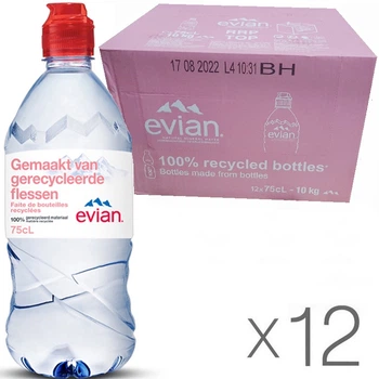 Упаковка негазованої мінеральної води Evian Sport, 12 шт. х 0,75 л, ПЕТ