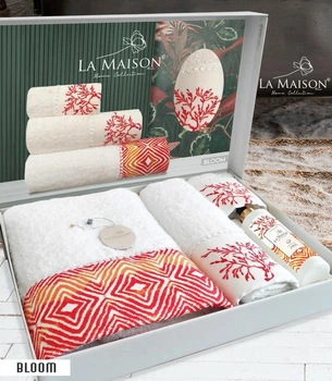 Подарочный набор полотенец La Maison 3 шт Bloom Белый (30х50, 50х90, 70х140) + аромат
