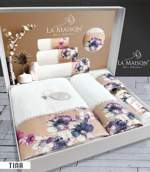 Подарочный набор полотенец La Maison 3 шт Tina Белый (30х50, 50х90, 70х140) + аромат