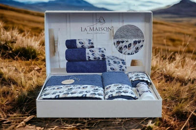 Подарочный набор полотенец La Maison 3 шт Esme Индиго (30х50, 50х90, 70х140) + аромат