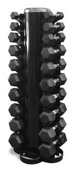 Гантелі шестигранні зі стійкою ряд 1-10 кг. Rubber Hexagon Dumbbell (RNS_GXGN1-10st)