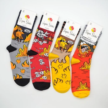 Носки универсальные демисезонные 4 пары Super Socks 010.S296 Собака и огонь 36-40р. Ассорти