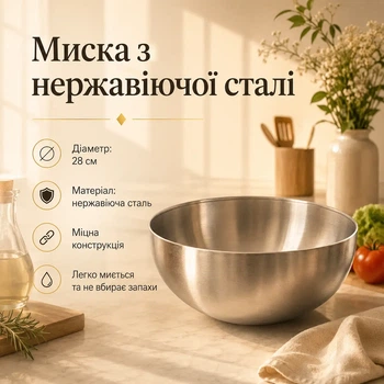 Миска из нержавеющей стали (серебро 28 см)
