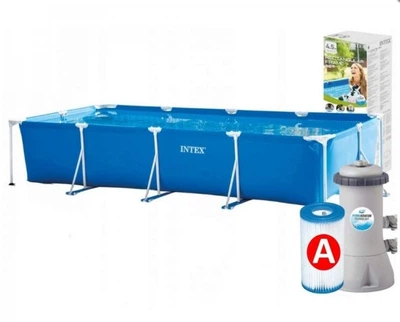 Каркасный прямоугольный бассейн Intex 28274 450x220x84 см, 7127 л, в комплекте с фильтр-насосом для двора дачи приусадебного участка и летнего семейного отдыха