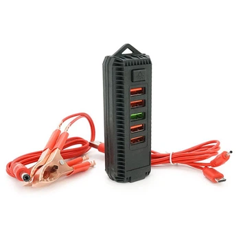 Зарядное устройство 5 USB 2.0 Voltronic ZS11, фонарик, с крокодилами питание 12В