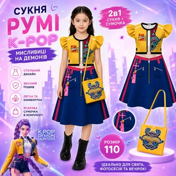 Платье Руми K-POP Demon Hunters Huntrix Охотники на демонов Хантрикс с сумочкой 2в1 для девочки размер 110 для фотосессии, праздника, тематической вечеринки