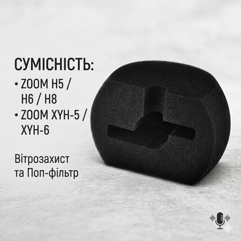 Вітрозахист поролоновий для ZOOM H5 H6 H8 XYH-5 XYH-6 чорний, поп-фільтр для рекордера та мікрофона ZOOM