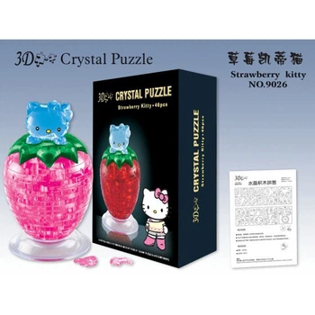 Объемный 3D Crystal Puzzle «Hello Kitty на клубнике», кристальный 3D пазл-головоломка 46 деталей 9035