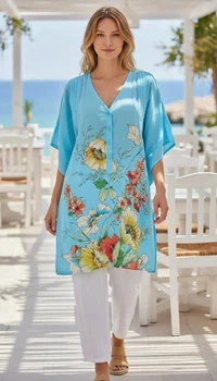 Туника пляжная женская батистовая легкая короткая SUNLIGHT 1545k XL Голубой