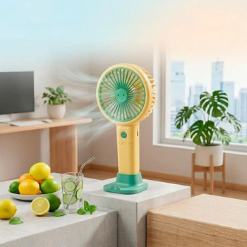 Портативний ручний вентилятор акумуляторний Light and Handy Fan з підставкою для телефона Жовто-салатовий (VS7007421-3)