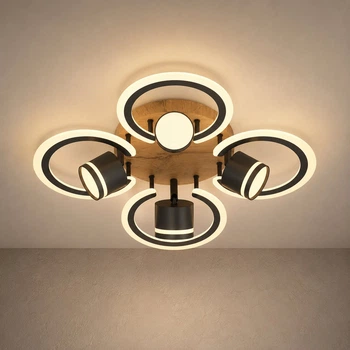 Потолочная люстра VALESO LI9926B-4+4A BK+WOOD, черный + дерево, LED