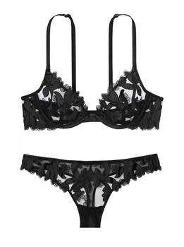 Комплект білизни Victoria’s Secret Ziggy Glam Floral Embroidery Unlined Demi Bra Чорний 34DD-S