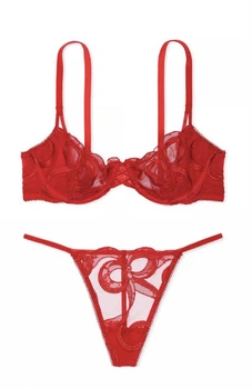 Комплект білизни Victoria’s Secret Wicked Tied-with-a-Bow Embroidery Unlined Balconette Bra Червоний 34B-S