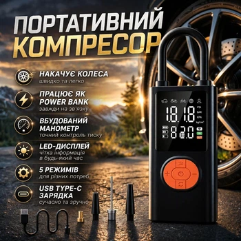 Аккумуляторный компрессор для автомобиля 50W Портативный насос для экстренной накачки шин
