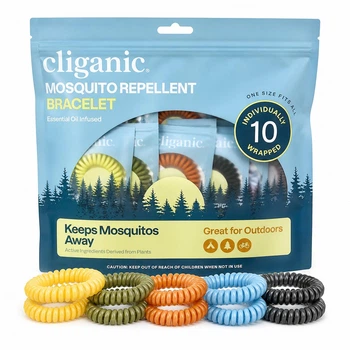 Браслет от комаров Cliganic для детей и взрослых универсальный размер 10 браслетов в индивидуальной упаковке