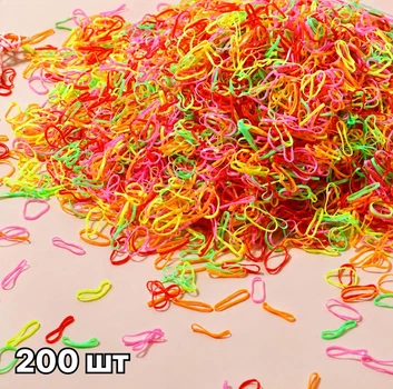 Резинки для волос одноразовые 200 шт / эластичные мини резинки для детских причесок, косичек и хвостиков / силиконовые резинки для волос, разноцветный (135048460)