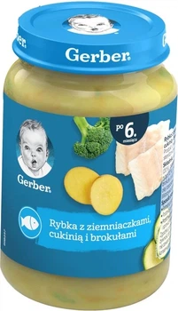Пюре рыбно-овощное Gerber Стерилизованное Рыба с картофелем, цуккини и брокколи для детей с 6 месяцев 190 г (7613033731198)